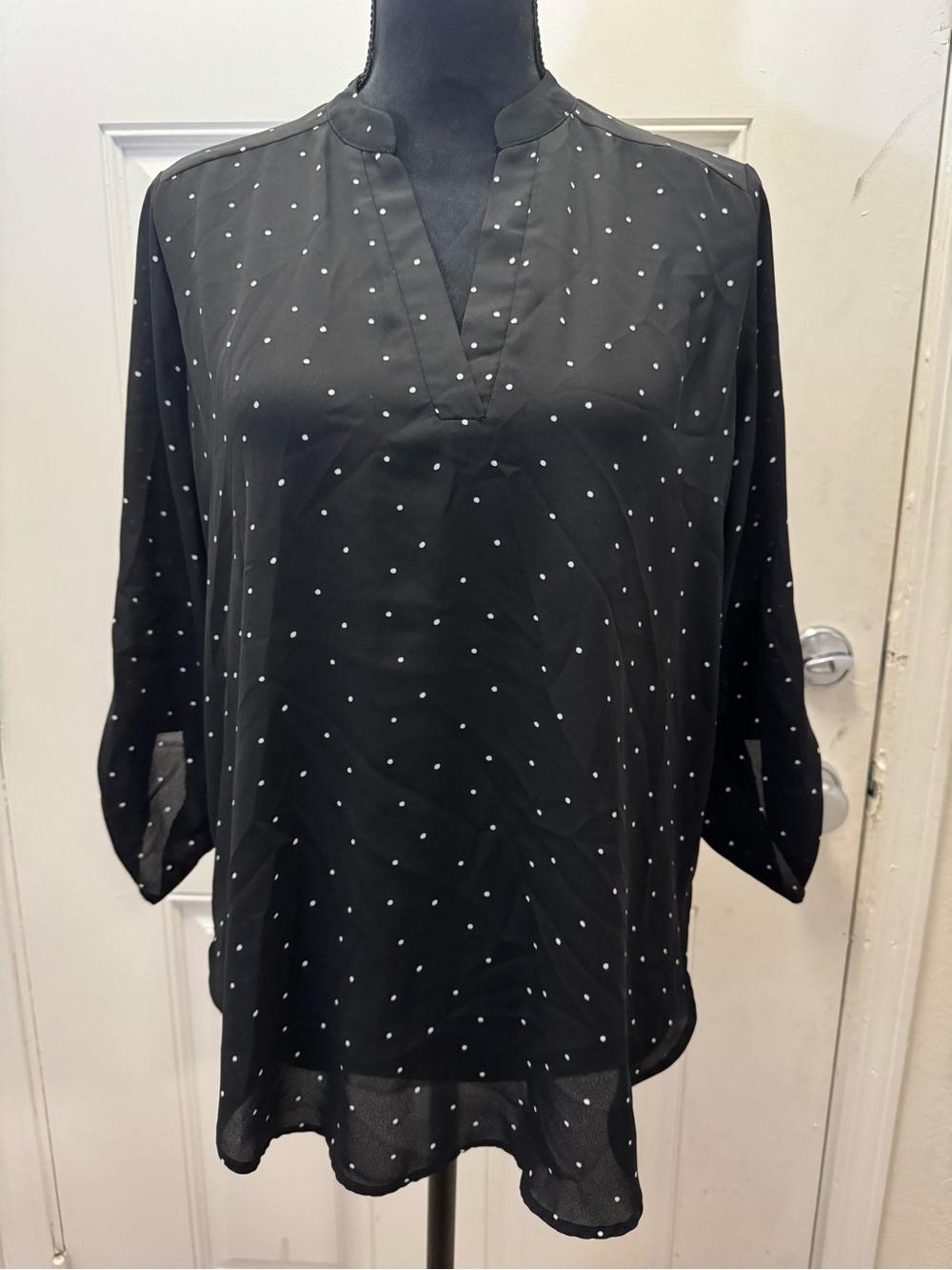 Lush Black Polka Dot Split-Neck Blouse 0546